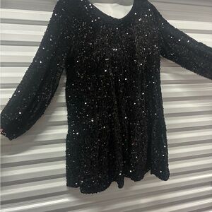 Black Sequin Long Sleeve Top
